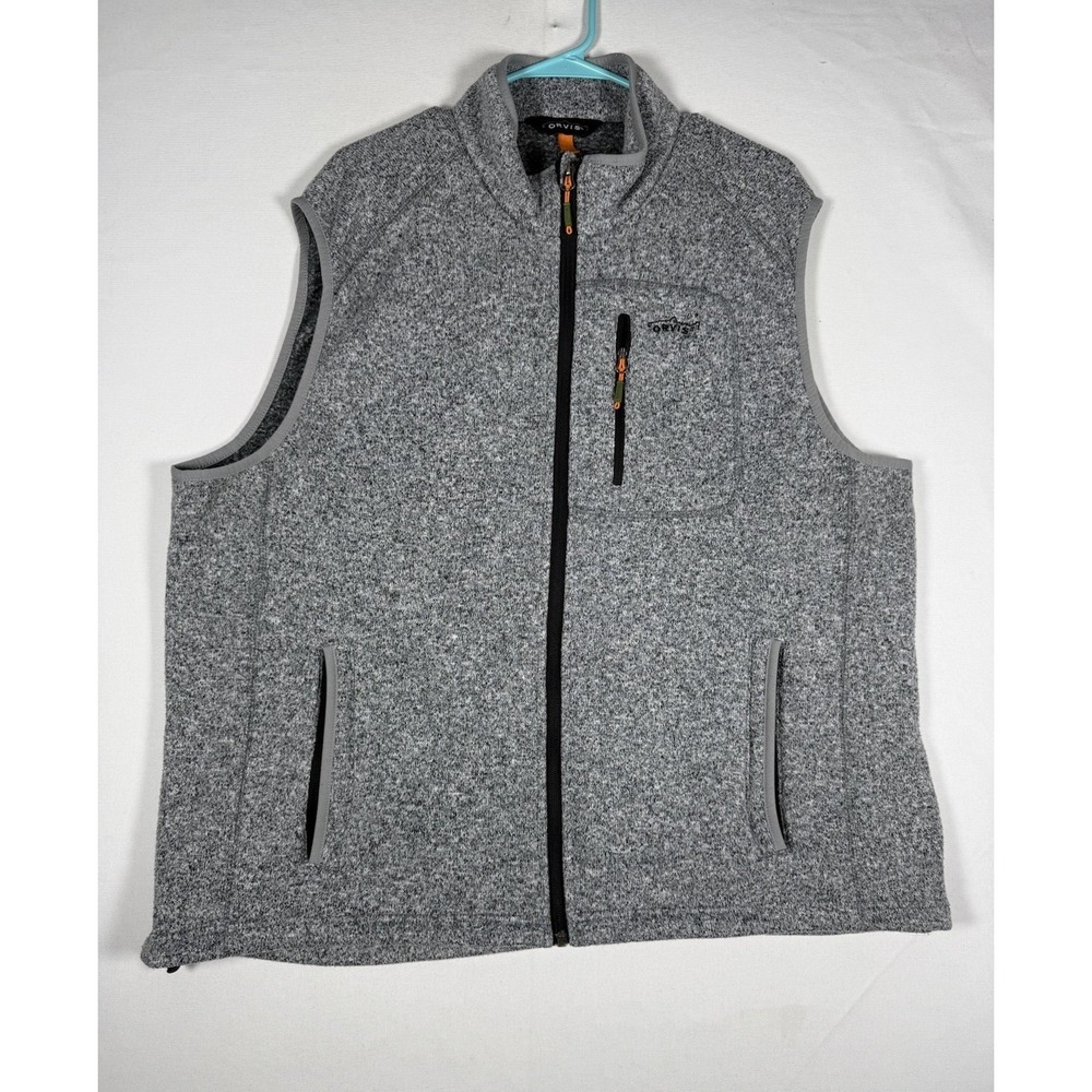 Orvis Vest Men XXL Full Zip Fleece Gray Heathered Outdoor Hiking Casual Gorpcore